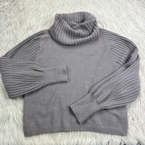 Express Gray Cowl‎ Neck Pullover Sweater Soft Ribbed Balloon Sleeves Women's LG